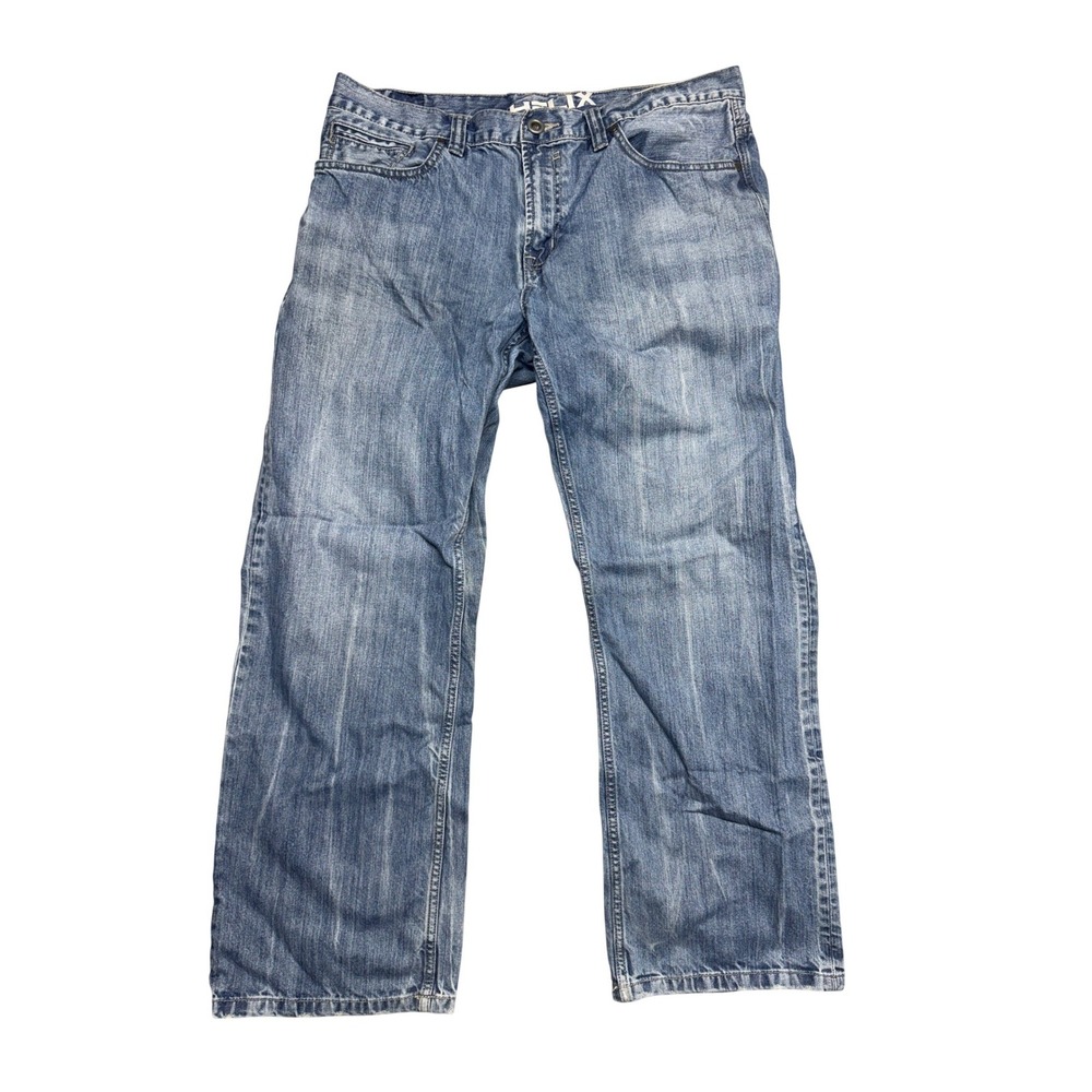 Y2K Helix Mens Relaxed Straight Leg Denim Jeans 36x30 Medium Wash Grunge Skater